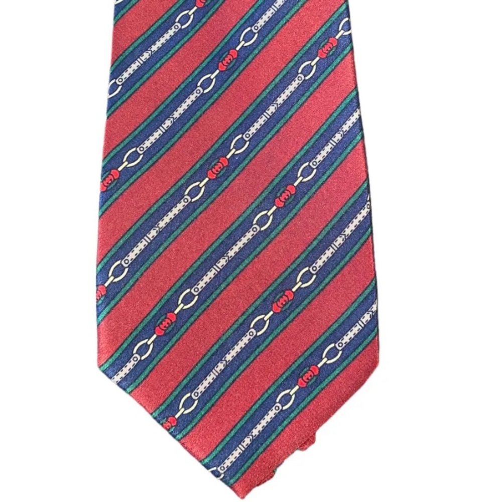 Gucci 1980s Vintage Horsebit Red Green and Blue Silk Men's Tie Necktie